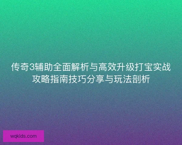 传奇3辅助全面解析与高效升级打宝实战攻略指南技巧分享与玩法剖析