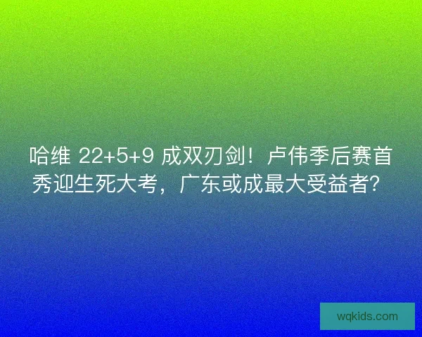 哈维 22+5+9 成双刃剑！卢伟季后赛首秀迎生死大考，广东或成最大受益者？